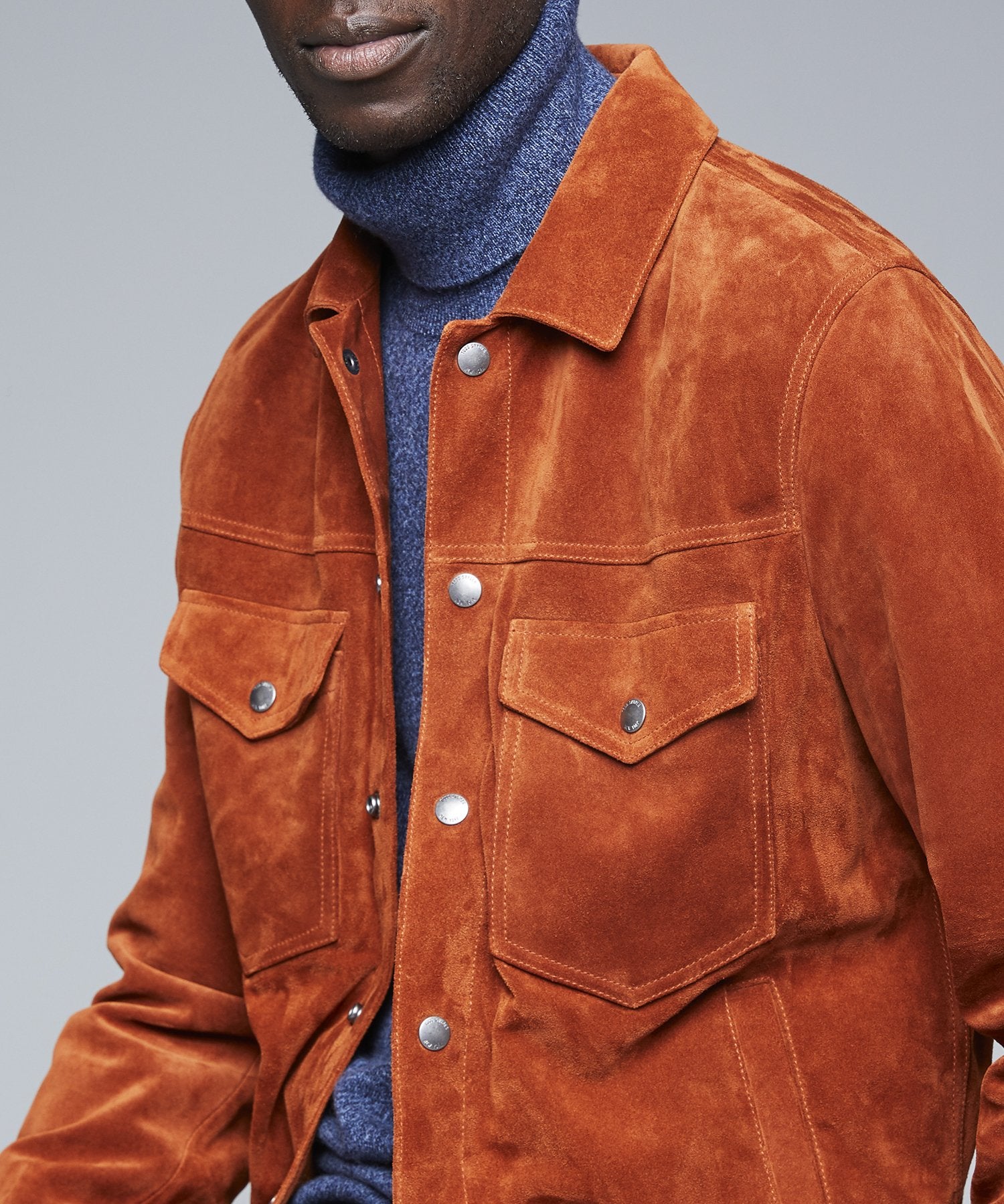 Italian Suede Snap Dylan Jacket in Rust – toddsnydermdjs.com